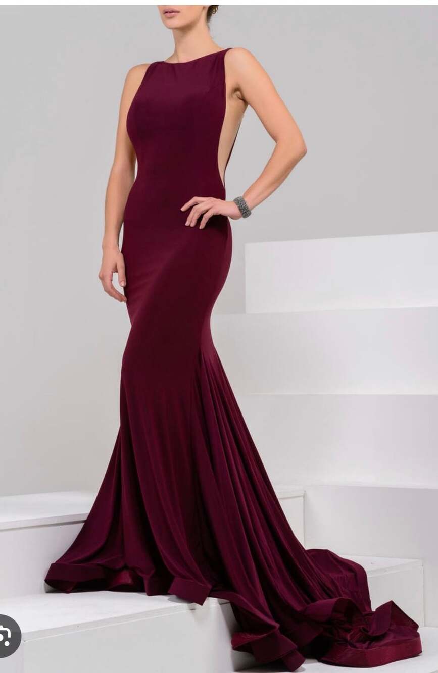 Jovani 37592 Prom Dress Size 8 Burgundy Low Back Long
